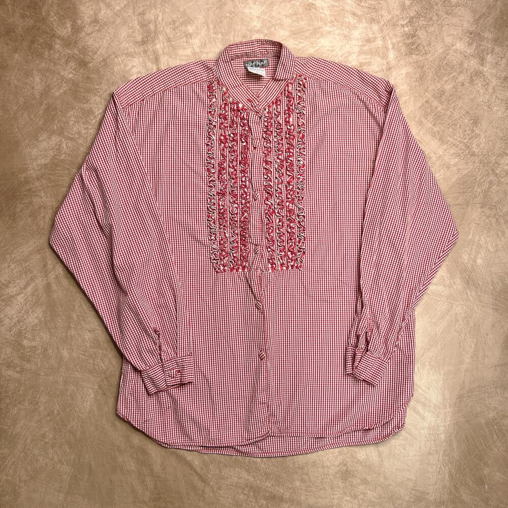 Vintage 90s Naf Naf Paris Ruffled Checkered Blouse Shirt Farmhouse Western Rodeo